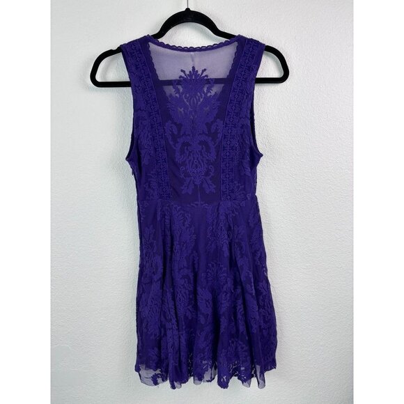 Free People women's 0 purple lace v-neck sleeveless‎ mini fit and flare dress - Picture 6 of 7